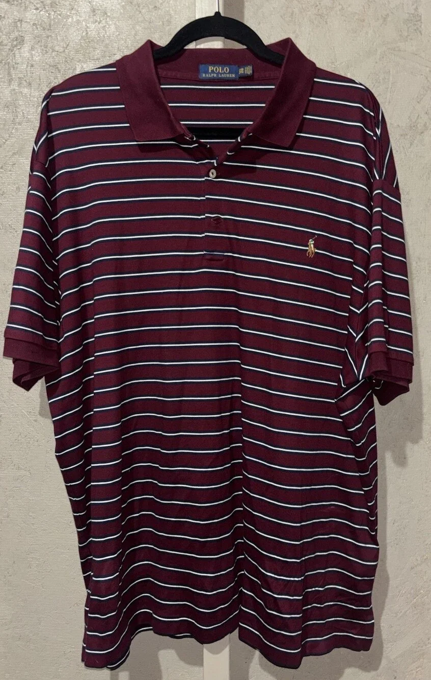 Vintage Ralph Lauren Polo Shirt Men's 2X-Large Burgundy Striped